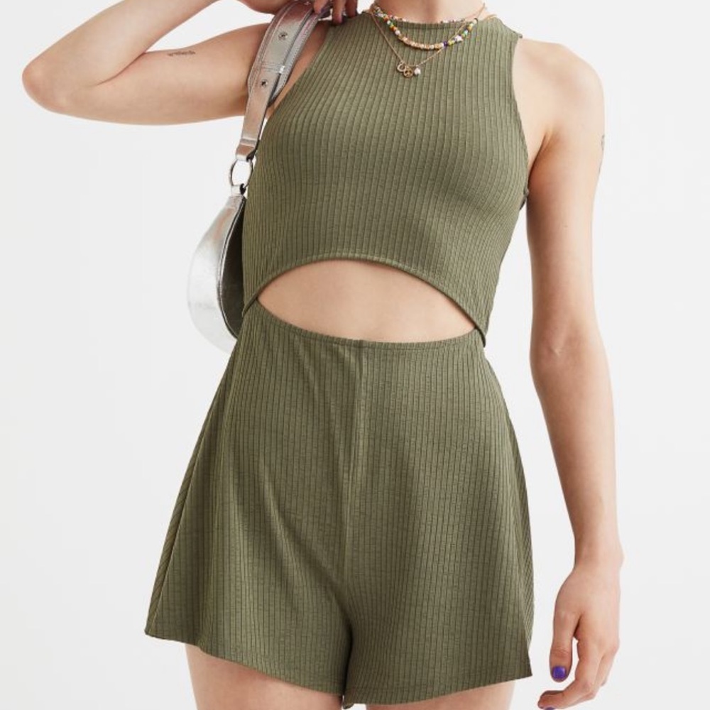 NWT H&M ribbed olive green cut out romper size xs for women